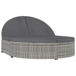 Chaise longue à 2 places avec coussins Résine tressée Gris 