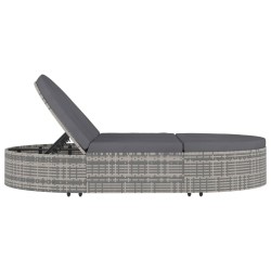Chaise longue à 2 places avec coussins Résine tressée Gris 