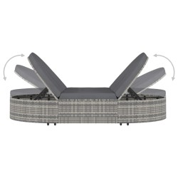 Chaise longue à 2 places avec coussins Résine tressée Gris 