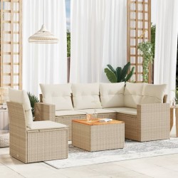 Salon de jardin avec coussins 6 pcs beige résine tressée 