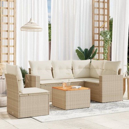 Salon de jardin avec coussins 6 pcs beige résine tressée 