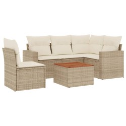 Salon de jardin avec coussins 6 pcs beige résine tressée 