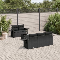 Salon de jardin 6 pcs avec coussins noir résine tressée 