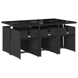 Ensemble à manger de jardin coussins 7pcs Noir Résine tressée 