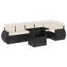 Salon de jardin 7 pcs avec coussins noir résine tressée 