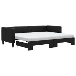 Lit de jour avec lit gigogne et matelas noir 80x200 cm tissu 