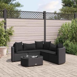 Salon de jardin 6 pcs avec coussins noir résine tressée 