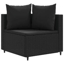 Salon de jardin 6 pcs avec coussins noir résine tressée 