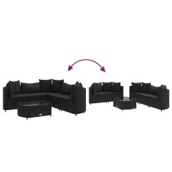 Salon de jardin 6 pcs avec coussins noir résine tressée 
