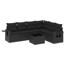 Salon de jardin 7 pcs avec coussins noir résine tressée 