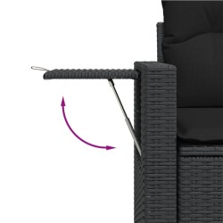 Salon de jardin 7 pcs avec coussins noir résine tressée 