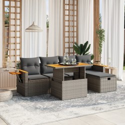 Salon de jardin 6 pcs avec coussins gris résine tressée 
