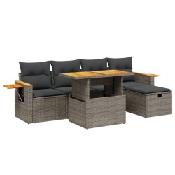 Salon de jardin 6 pcs avec coussins gris résine tressée 