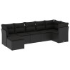 Salon de jardin 7 pcs avec coussins noir résine tressée 
