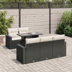 Salon de jardin 6 pcs avec coussins noir résine tressée 