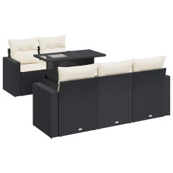 Salon de jardin 6 pcs avec coussins noir résine tressée 