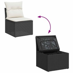 Salon de jardin 6 pcs avec coussins noir résine tressée 
