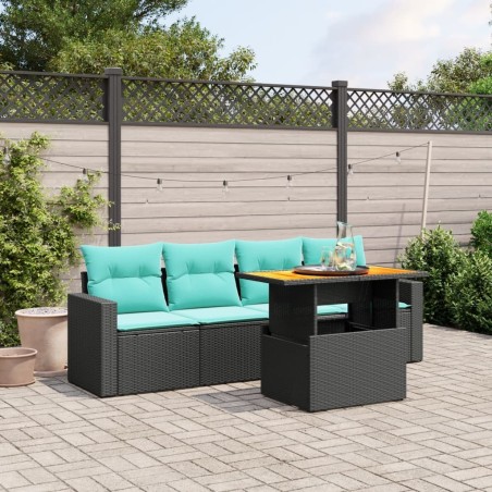 Salon de jardin 5 pcs avec coussins noir résine tressée 