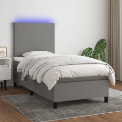 Sommier à lattes de lit et matelas et LED Gris foncé 100x200 cm 