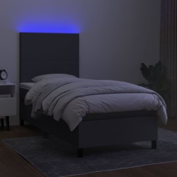Sommier à lattes de lit et matelas et LED Gris foncé 100x200 cm 