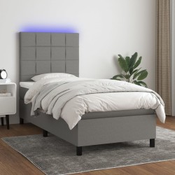 Sommier à lattes de lit avec matelas et LED Gris foncé 90x200cm 