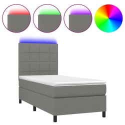 Sommier à lattes de lit avec matelas et LED Gris foncé 90x200cm 