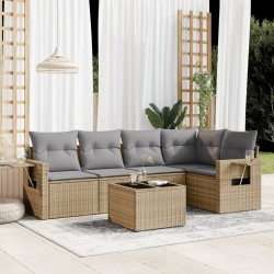 Salon de jardin avec coussins 6 pcs beige résine tressée 