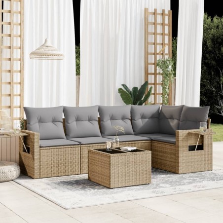 Salon de jardin avec coussins 6 pcs beige résine tressée 
