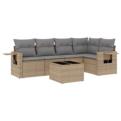 Salon de jardin avec coussins 6 pcs beige résine tressée 