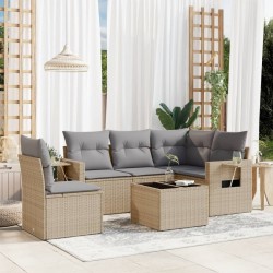 Salon de jardin avec coussins 6 pcs beige résine tressée 
