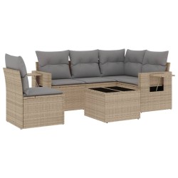 Salon de jardin avec coussins 6 pcs beige résine tressée 