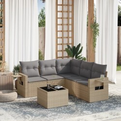 Salon de jardin avec coussins 6 pcs beige résine tressée 