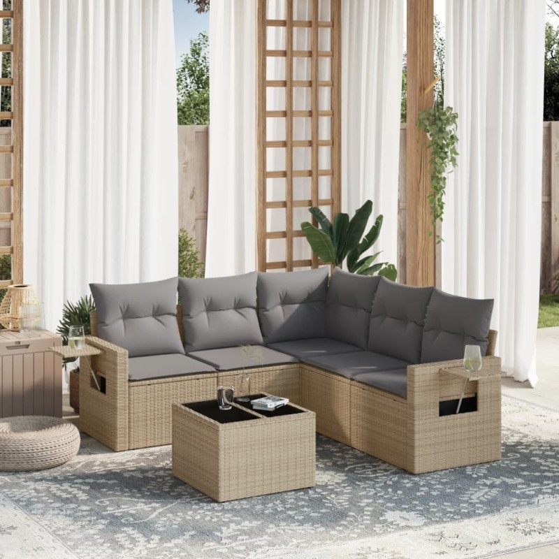 Salon de jardin avec coussins 6 pcs beige résine tressée 