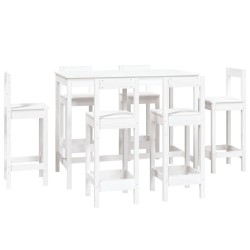 Ensemble de bar 7 pcs Blanc Bois de pin massif 