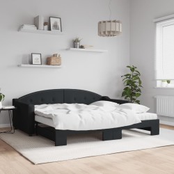Lit de jour avec gigogne et matelas noir 90x190 cm tissu 