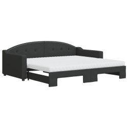 Lit de jour avec gigogne et matelas noir 90x190 cm tissu 