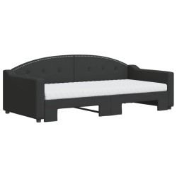Lit de jour avec gigogne et matelas noir 90x190 cm tissu 