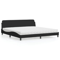 Lit avec matelas noir 200x200 cm tissu 