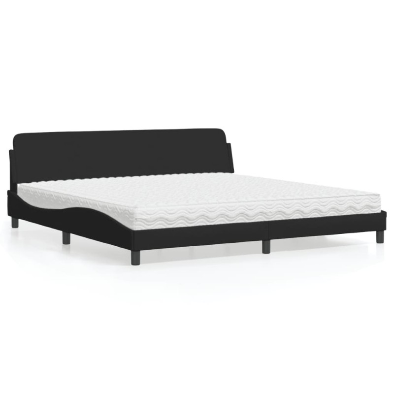 Lit avec matelas noir 200x200 cm tissu 