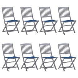 Chaises pliables d'extérieur lot de 8 et coussins Bois d'acacia 
