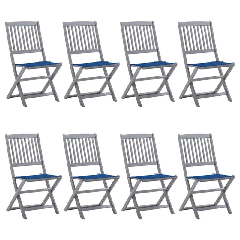 Chaises pliables d'extérieur lot de 8 et coussins Bois d'acacia 