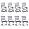 Chaises pliables d'extérieur lot de 8 et coussins Bois d'acacia 