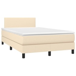 Sommier à lattes de lit matelas et LED crème 120x190 cm tissu 
