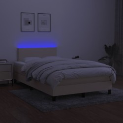 Sommier à lattes de lit matelas et LED crème 120x190 cm tissu 