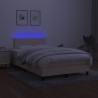 Sommier à lattes de lit matelas et LED crème 120x190 cm tissu 