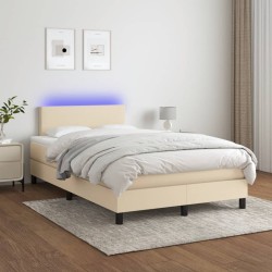 Sommier à lattes de lit matelas et LED crème 120x190 cm tissu 