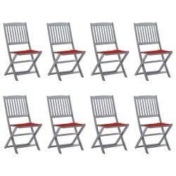 Chaises pliables d'extérieur lot de 8 et coussins Bois d'acacia 
