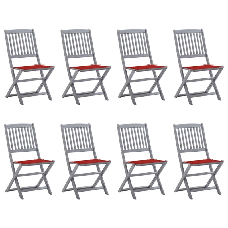 Chaises pliables d'extérieur lot de 8 et coussins Bois d'acacia 