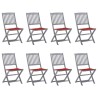 Chaises pliables d'extérieur lot de 8 et coussins Bois d'acacia 