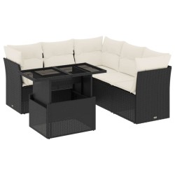 Salon de jardin 6 pcs avec coussins noir résine tressée 